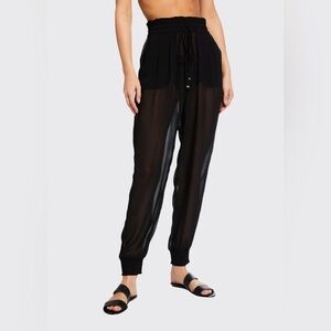NWT Kate Spade Large Black Chiffon Coverup Jogger Pants Drawstring Sheer